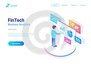 Man Business Analyse Data Market Virtual isometric