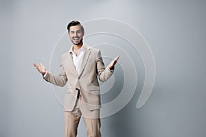 man business copyspace handsome businessman portrait suit male smiling beige happy