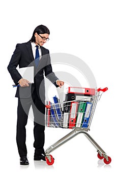 Man with business folders isolated