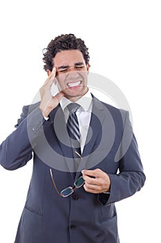 Man in business suit with a headache