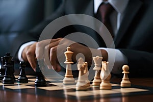 man in business suit is playing chess with man in suit