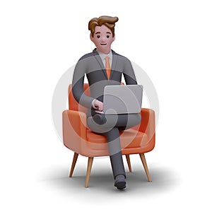 Man in business suit is sitting in chair with his legs crossed