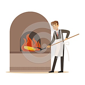 Man in a business suit and white apron forging money in furnace, make money concept vector Illustration