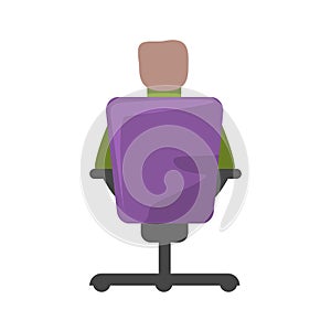 Man businessman or boss sitting on office chair or armchair back side view. Flat and solid color vector illustration.