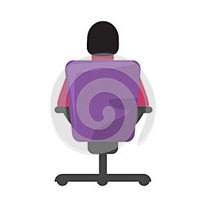 Man businessman or boss sitting on office chair or armchair back side view. Flat and solid color vector illustration.