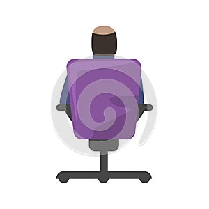 Man businessman or boss sitting on office chair or armchair back side view. Flat and solid color vector illustration.