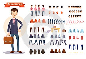 Man, businessman character creating cartoon set