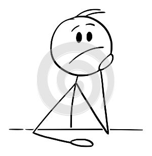 Man or Businessman Sitting Behind Desk Thinking, Vector Cartoon Stick Figure Illustration photo