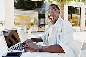 Man businessman young business technology work happy adult black computer person laptop lifestyle male