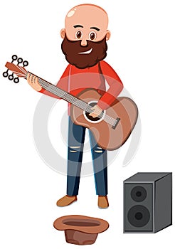 A man busking on white background