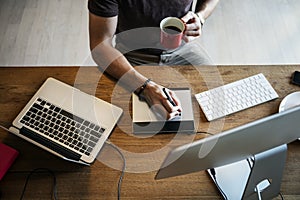 Man Busy Photographer Editing Home Office Concept