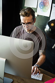 Man Busy Photographer Editing Home Office Concept