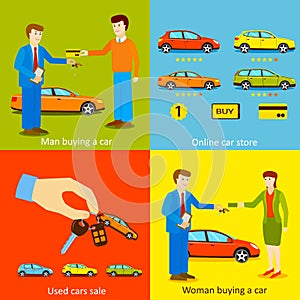 Man buying a car, Woman buying a car, Online car