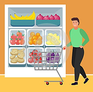 Man Buying Organic and Fresh Food from Supermarket