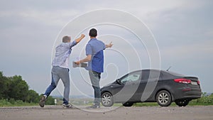 Man buys a used car. two men make a deal. man seller driver makes car the auto insurance slow motion video sale sells