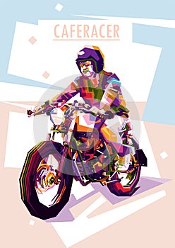 Man in Caferacer Motorcycle WPAP Art