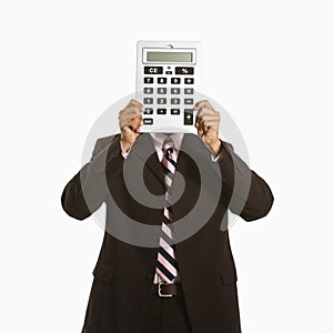 Man with calculator.