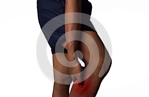 Man calf pain with an anatomy injury caused by sports accident or arthritis.