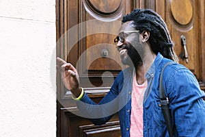 Man Calling Home By Intercom.