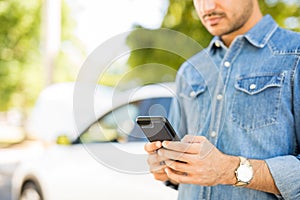 Man calling roadside assistance