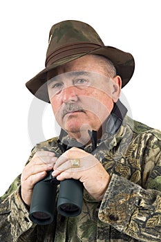 Man in camo with binoculars