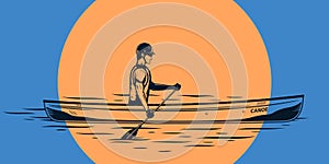 Man canoeing on a river vector illustration
