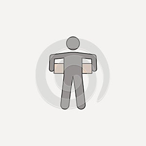 man carries box behind 2 colored line icon. Simple colored element illustration. man carries box behind outline symbol design from