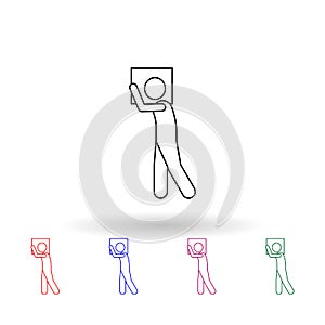 A man carries a box on his shoulder multi color icon. Simple thin line, outline vector of carrying and picking a box icons for ui