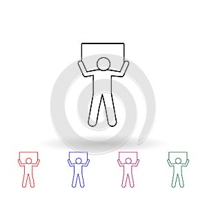 A man carries a box on his shoulders multi color icon. Simple thin line, outline vector of carrying and picking a box icons for ui