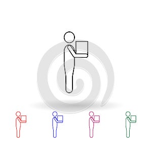 Man carries a box multi color icon. Simple thin line, outline vector of carrying and picking a box icons for ui and ux, website or
