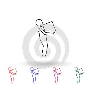 A man carries a box multi color icon. Simple thin line, outline vector of carrying and picking a box icons for ui and ux, website