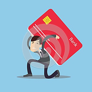 Man carrying heavy credit card debt financial management trouble burden