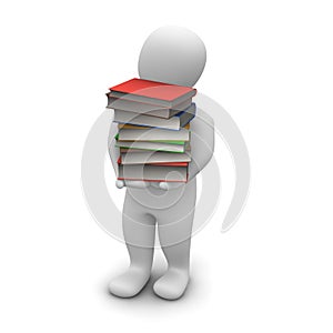 Man carrying high stack of books