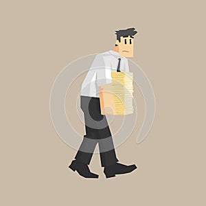 Man Carrying Pile Of Papers