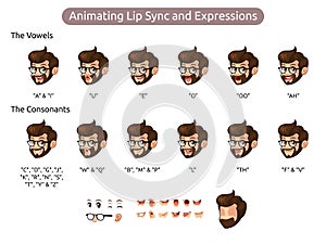 Man Cartoon Character for Animating Lip Sync and Expressions