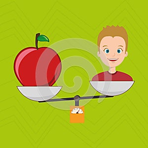 man cartoon fruit apple balance