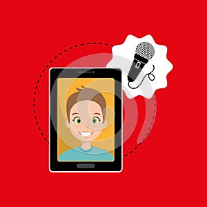 man cartoon smartphone microphone