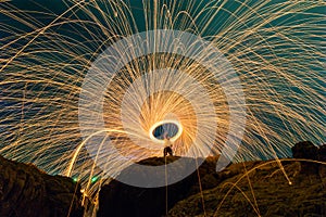 Man cast Fire steel wool