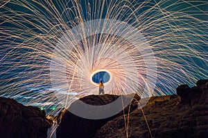 Man cast Fire steel wool