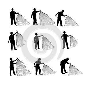 Man casting a net vector silhouettes