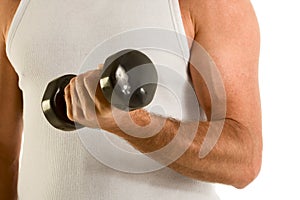 Man in casual wife-bitter a-top work out dumbbell