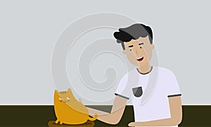 Man and cat, flat character cartoon