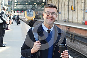 Man catching an early morning train