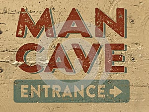 Man Cave Entrance Sign painted on wall