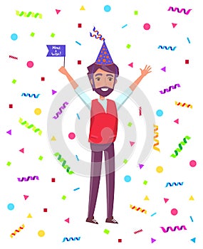 Man Celebrate Party, Flag, Isolated Cartoon Person