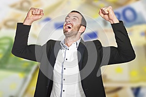 Man celebrates winning