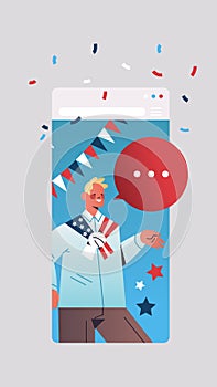 Man celebrating 4th of july american independence day concept chat bubble communication