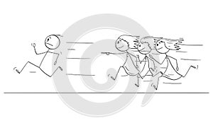 Man or Celebrity Running Away From Crowd of Female Fans or Admirers , Vector Cartoon Stick Figure Illustration