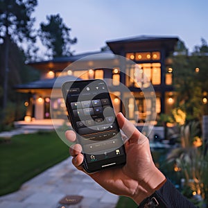 Man with cell phone in hand to control his home with domotica automation