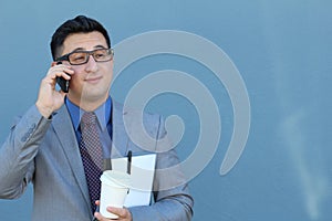 Man on cell phone interested in the call